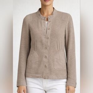 Oui Knit Utility Sweater Beige Button Front Textured Cotton Blend Size US 4